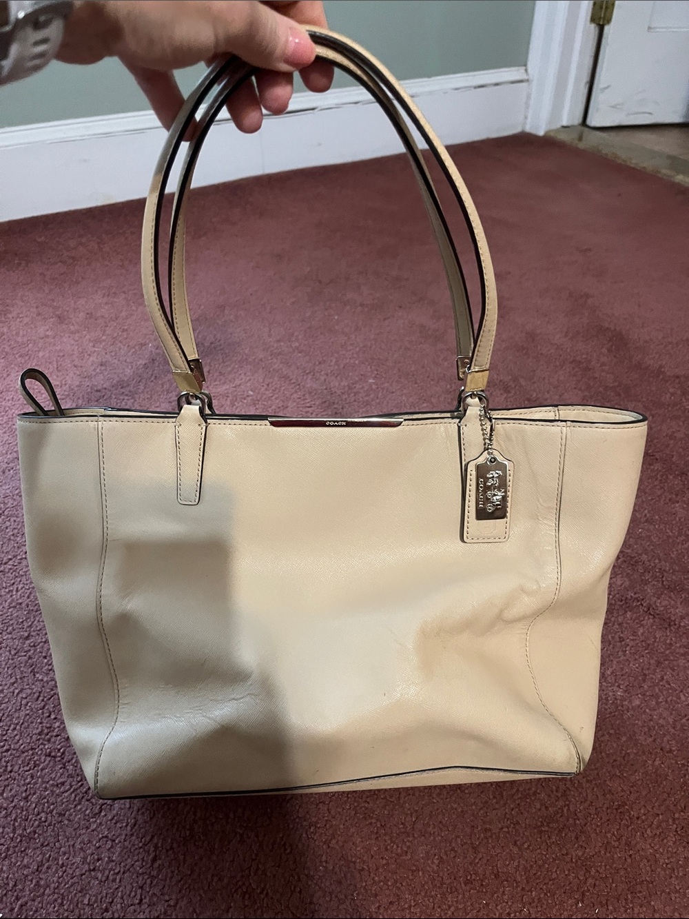 Coach Cream Leather Tote with Signature Charm